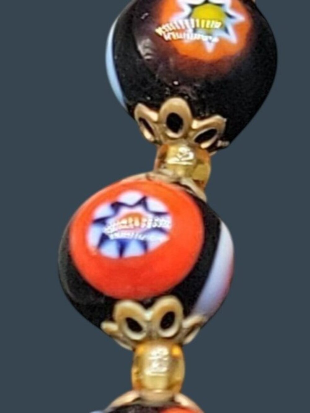 Antique Venetian Millefiori Murano Glass Bead Necklace 23" Graduated Black 16mm - Picture 15 of 16